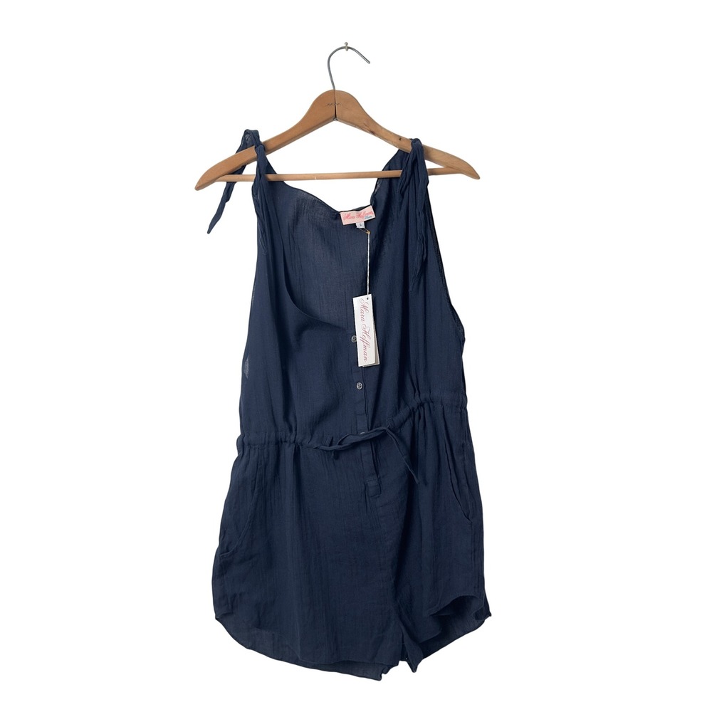 NWT Mara Hoffman Shoulder Tie Jumper Romper Blue Cotton-Small